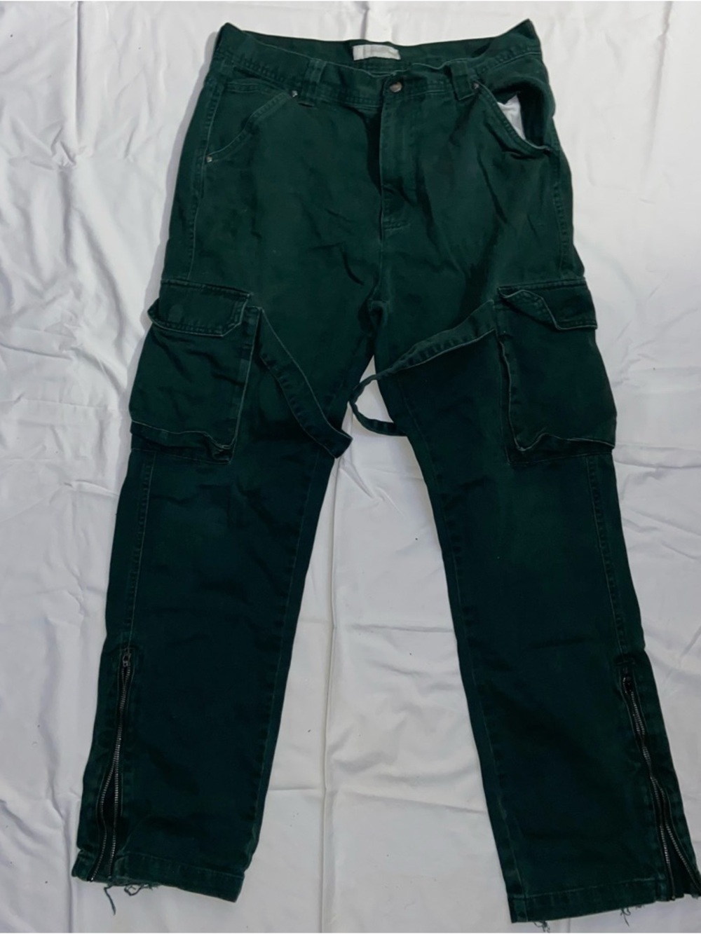 Dark Green Men's Cargo Pants - Durable Workwear Size Medium